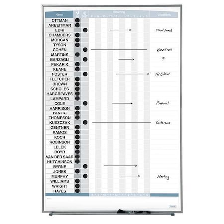23x34 Magnetic Porcelain In/Out Dry Erase Board, Silver Frame