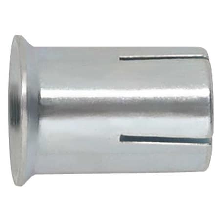 Steel Dropin Single Lag Shield, 1/4 Dia, 5/8 L, Steel Zinc Plated, 100 PK