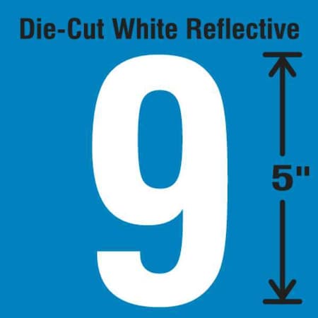 Die-Cut Reflective Number Label, 9,PK5