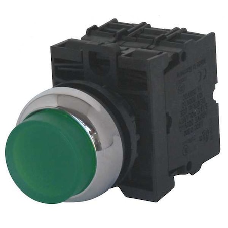 Illuminated Push Button, 22 Mm, 2NO, Green