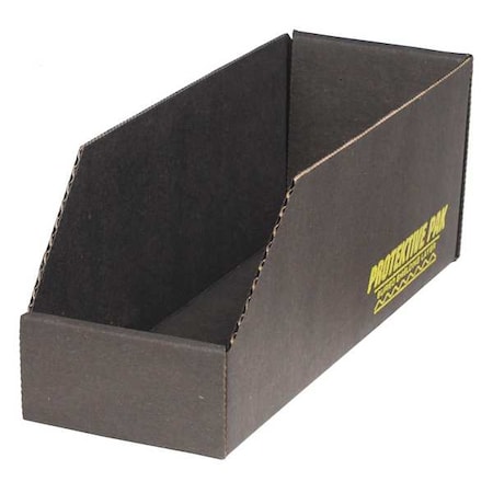 Corrugated Shelf Bin, Black, Cardboard, 24 3/4 In L X 8 1/4 In W X 4 1/2 In H
