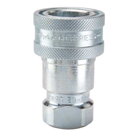 Hydraulic Quick Connect Hose Coupling, Steel Body, Sleeve Lock, 3/4-14 Thread Size, 60 Series