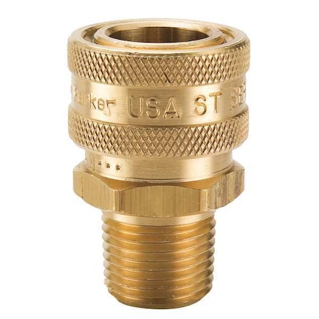 Hydraulic Quick Connect Hose Coupling, Brass Body, Sleeve Lock, 1/8-27 Thread Size, ST Series