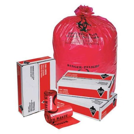 Hospital Isolation Bags,44 Gal.,Red,PK25