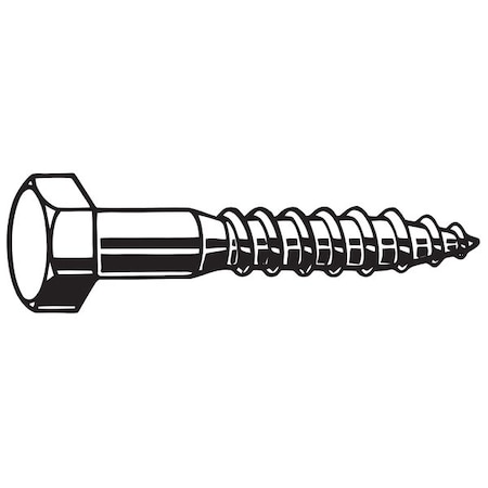 Lag Screw, 1/4 In, 6-1/2 In, Steel, Zinc Plated Hex External Hex Drive, 100 PK