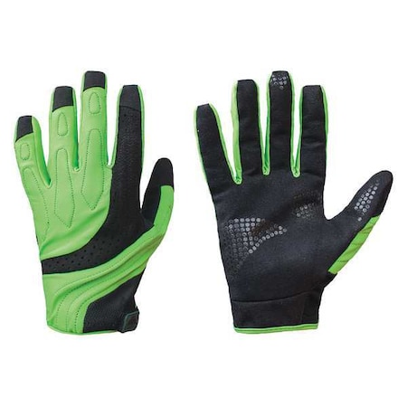 Hi-Vis Mechanics Gloves, XS, Black/Green, Double Layer, Spandex/Synthetic Suede