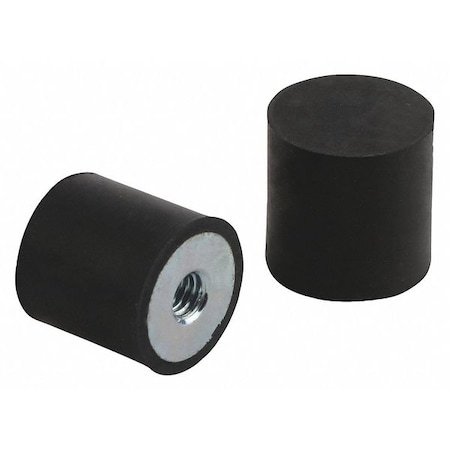 Rubber Buffer, Natural Rubber Shore 55A, 1575 N Max, M10, Cylindrical, Internal Threads One End