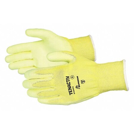 Hi-Vis Cut Resistant Coated Gloves, A2 Cut Level, Polyurethane, 9, 1 PR