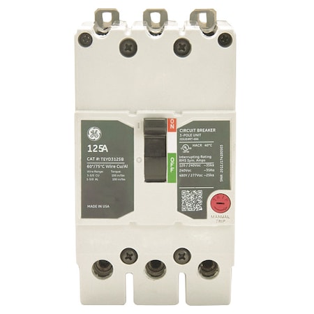 Molded Case Circuit Breaker, 45 A, 277/480V AC, 3 Pole, Bolt On Panelboard Mounting Style