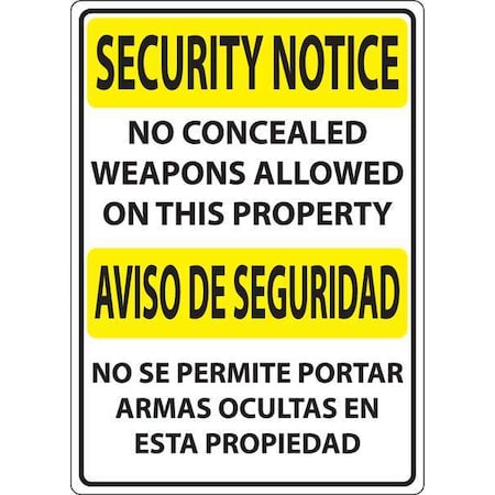 Concealed Carry Sign, 14 In Height, 10 In Width, Plastic, Vertical Rectangle, English, Spanish