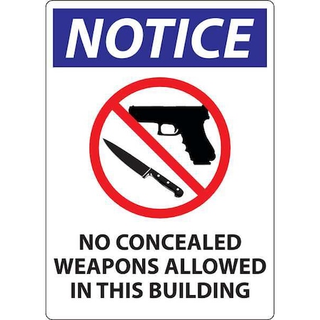 Concealed Carry Sign, 14 In Height, 10 In Width, Aluminum, Rectangle, English