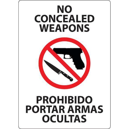 Concealed Carry Sign, 7 In Height, 5 In Width, Plastic, Rectangle, English, Spanish