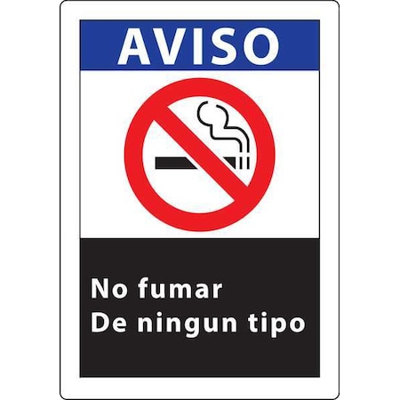 No Smoking Sign, Aviso No Fumar, 14X10, Sign Material: Plastic