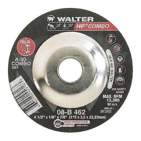 Depressed Center Grinding Wheel, Type 27, 0.125 In Thick, Aluminum Oxide