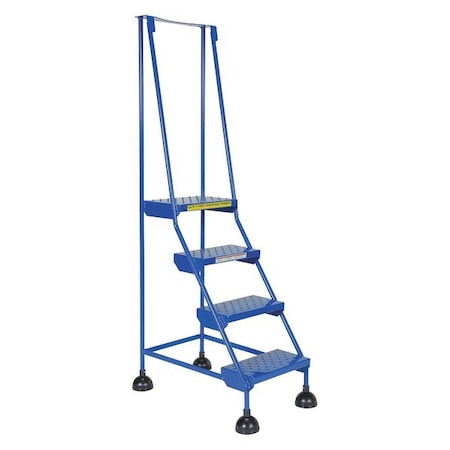 72.9375 H Steel Commercial Spring Loaded Rolling Ladder, 4 Steps