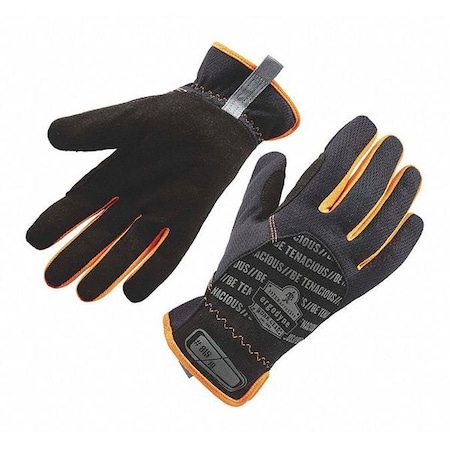 Mechanics Gloves, L, Black/Orange, Synthetic Leather Palm