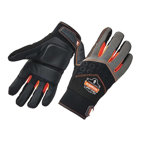 Mechanics Impact Gloves, M, Black, Padded, Breathable Spandex
