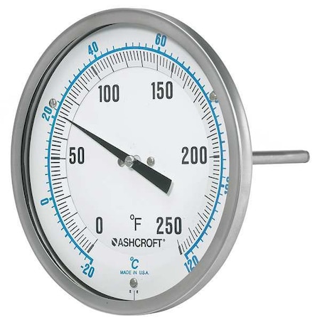 Dial Thermometer,Bi-Metallic,1/4 In
