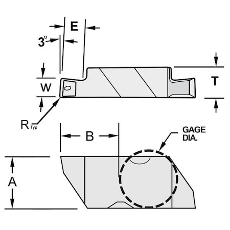 Parting And Grooving Insert, Top Notch, 0.0100 In, Carbide