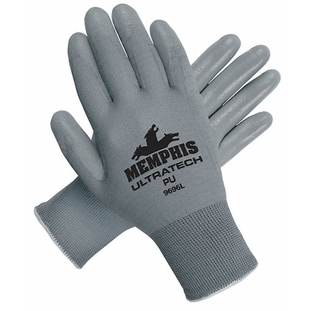 Polyurethane Coated Gloves, Palm Coverage, Gray, 2XL, PR