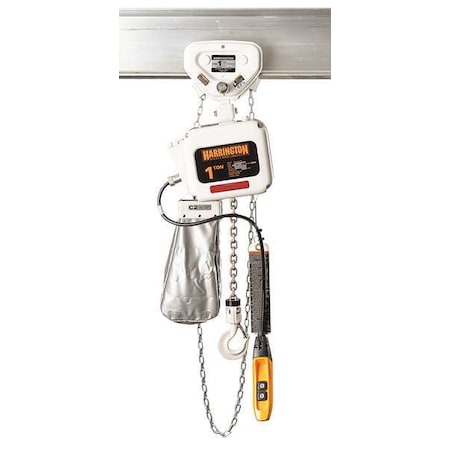Electric Chain Hoist, 1,000 Lb, 15 Ft, Geared Trolley, White