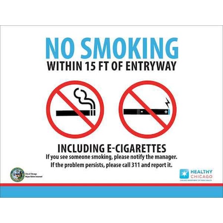 No E-Cigarette Smoking Sign, Illinois, 7 In Height, 10 In Width, Aluminum, Rectangle, English