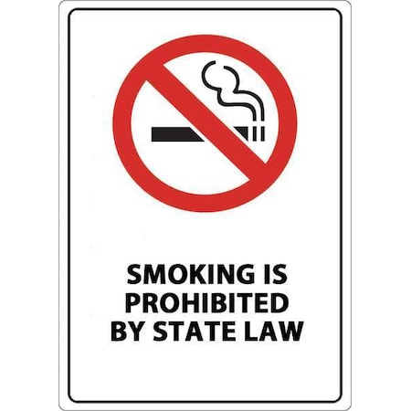 No Smoking Sign, State Law, 14 In H, 10 W, Plastic, Rectangle, English, 2880S