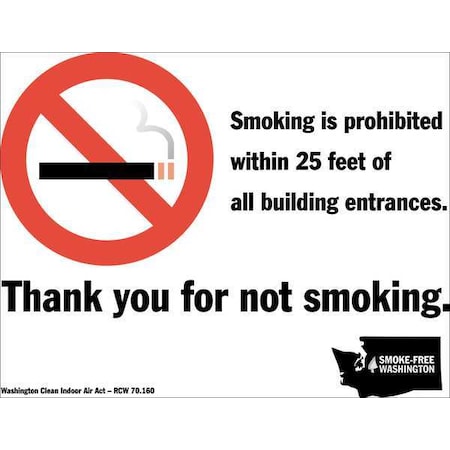 No Smoking Sign, Washington, 7 In Height, 10 In Width, Aluminum, Rectangle, English