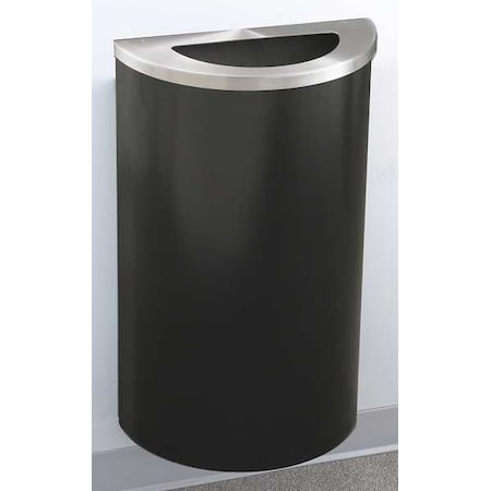 14 Gal Half-Round Trash Can, Satin Black/Satin Aluminum, 18 Dia, None, Steel