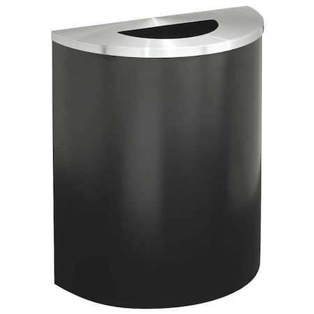 29 Gal Half-Round Trash Can, Satin Black/Satin Aluminum, 24 In Dia, None, Steel