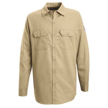 Flame Resistant Collared Shirt, Khaki, EXCEL Flame Resistant(R) Flame Resistant, 100% Cotton, XL Long
