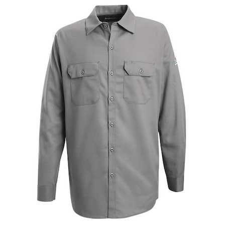 Flame Resistant Collared Shirt, Silver Gray, EXCEL Flame Resistant(R) Flame Resistant, 100% Cotton, XL Long