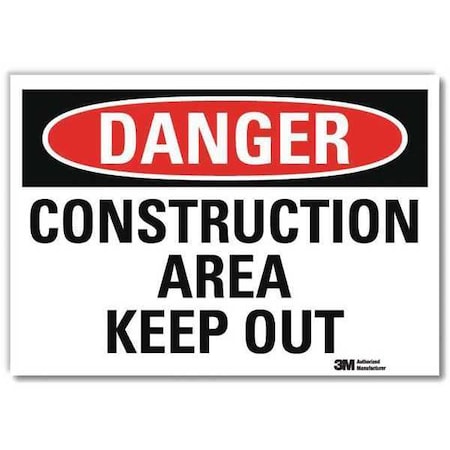 Reflective  Construction Area Label, 5 In Height, 7 In Width, Non-PVC Polymer, Horizontal Rectangle