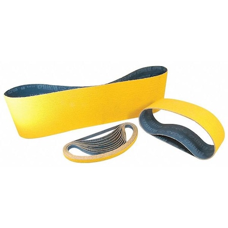 Sanding Belt, Coated, 2 In W, 72 In L, 60 Grit, Medium, Ceramic, Yellow