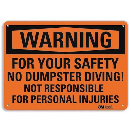 Warning Sign, 10 In Height, 14 In Width, Aluminum, Horizontal Rectangle, English