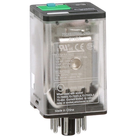 General Purpose Relay, 24V DC Coil Volts, Octal, 8 Pin, DPDT