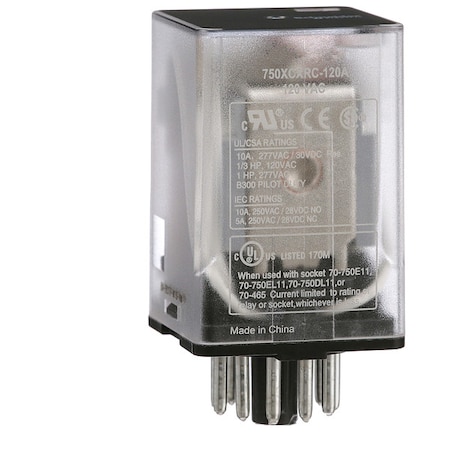 General Purpose Relay, 120V AC Coil Volts, Octal, 11 Pin, 3PDT