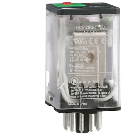 General Purpose Relay, 120V AC Coil Volts, Octal, 11 Pin, 3PDT