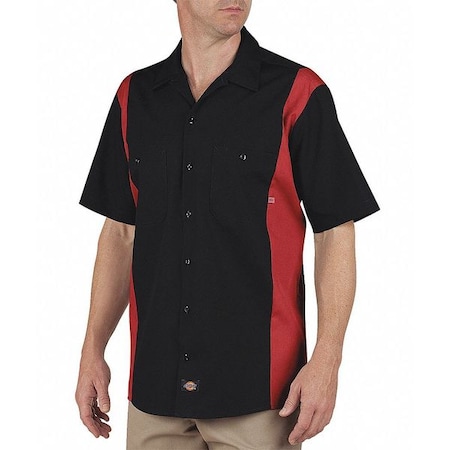 Work Shirt,Short Sleeve,Black Red,M