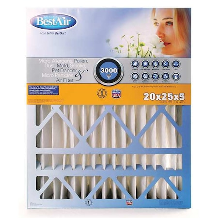 20x25x5 Synthetic Furnace Air Cleaner Filter, MERV 13 2 PK