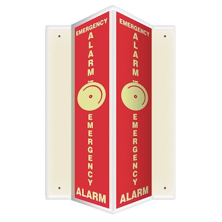 Emergency Alarm Sign, 24 In Height, 7 1/2 In Width, Plastic, V-Shaped, English