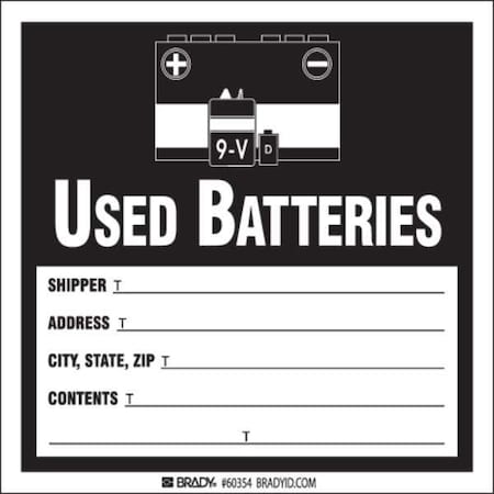 Hazardous Waste Label,Used Batt,PK100