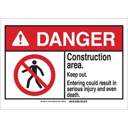 Danger Sign, 10 In Height, 14 In Width, Plastic, Rectangle, English