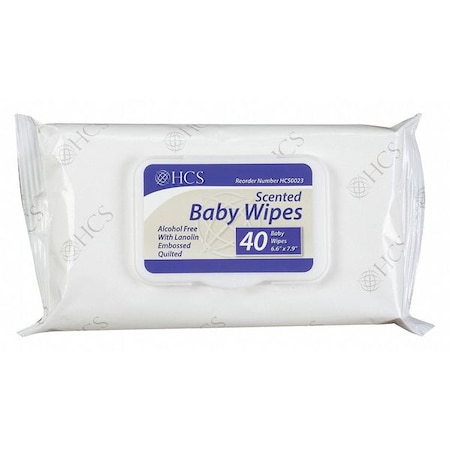 Baby Wipes, White, Pack, Paper, 40 Wipes, 6 5/8 In X 7 7/8 In, Scented