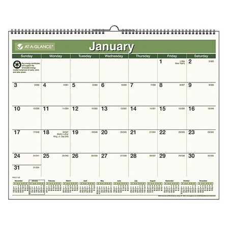 15 X 12 Recycled Wall Calendar, Green Living