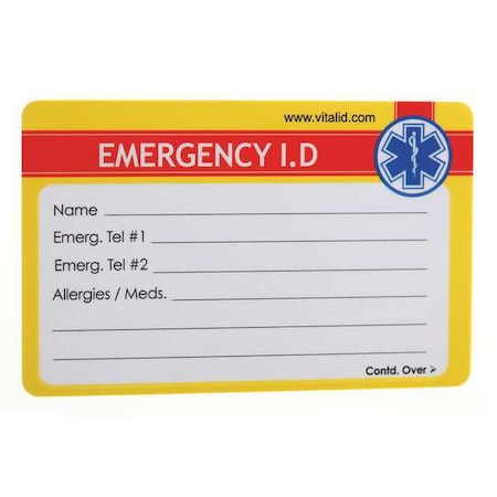 Emergency Wallet I.D. Card,Plastic,PK200