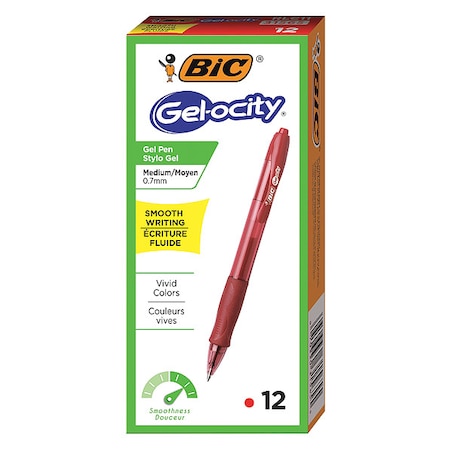 Gel Roller Ball Pen, Medium 0.7 Mm, Red PK12