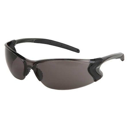Safety Glasses, Wraparound Gray Polycarbonate Lens, Scratch-Resistant