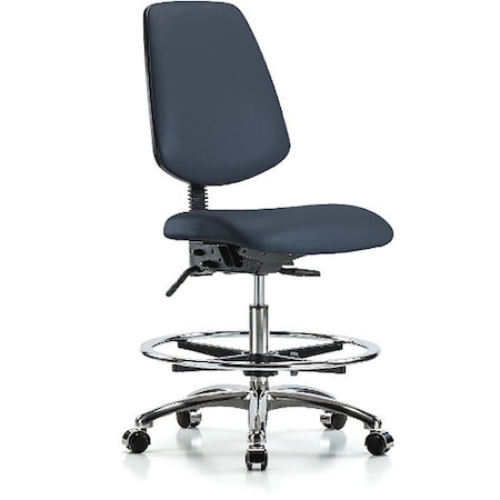 Bench Chair, Vinyl, Med, Bk, CF, Cast, Navy, Arm Style: No Arms