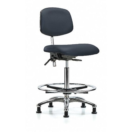 Hi Bench Chair, Vinyl, CF, Glds, Navy, CL100, Arm Style: No Arms